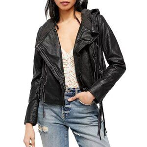 We The Free -Free People Cleo Vegan Leather Black Moto Jacket women